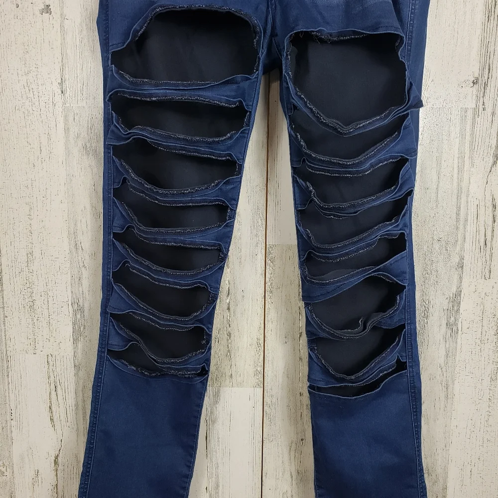 VIP juniors highly ripped dark wash stretchy jeggings - Picture 2 of 8